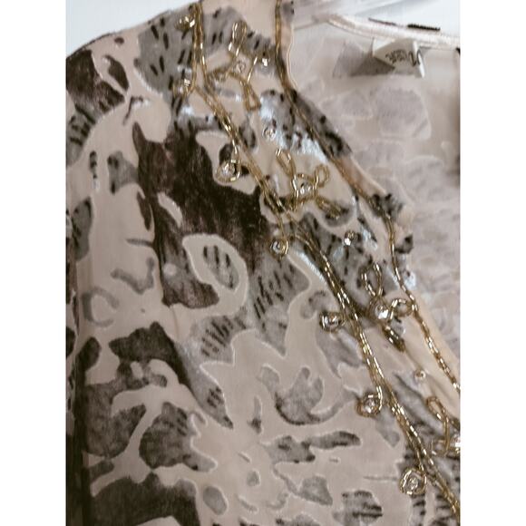 3554)Dream Keeper Collection Beige Velvet Embellished 3/4 Sleeve Blouse Plus 3X - Picture 5 of 10